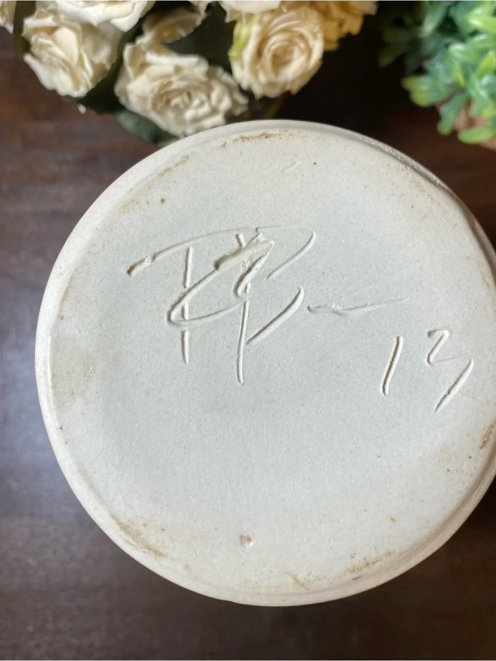Handmade Studio Pottery Milk Bottle Vase Signed TB '13 Farmhouse Decor